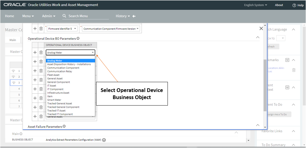 Screenshot of how to select the Operational Device Business Object from the drop-down menu.