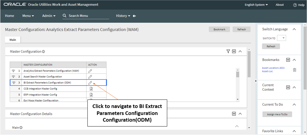 Screenshot of how to navigate to the BI Exotract Parameters Configuration.