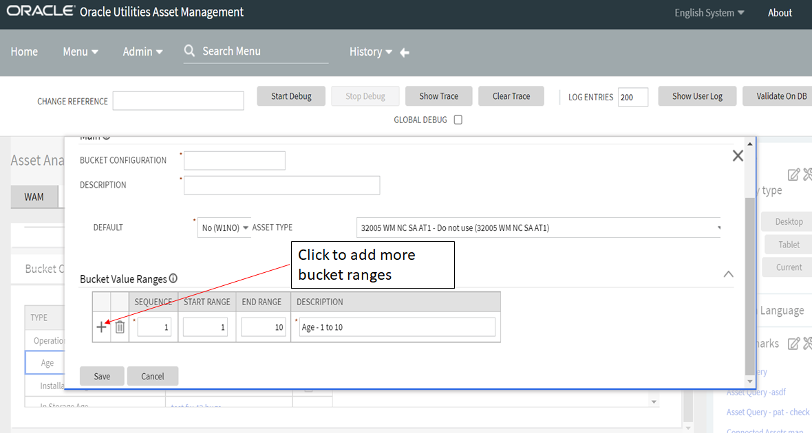 Screenshot of how to add or edit bucket value ranges.
