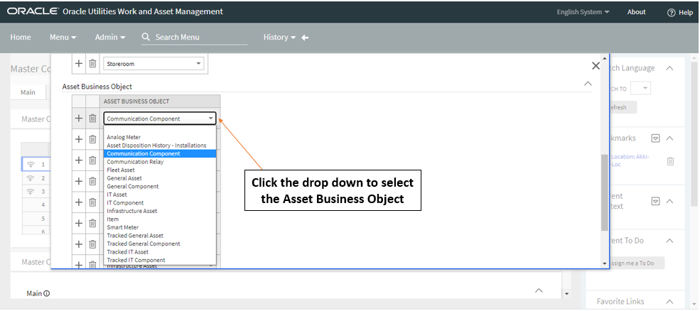 Screenshot of how to set the Asset Business Object.