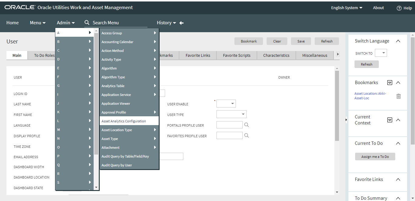 Screenshot of how to navigate to the Asset Analytics Configuration page.