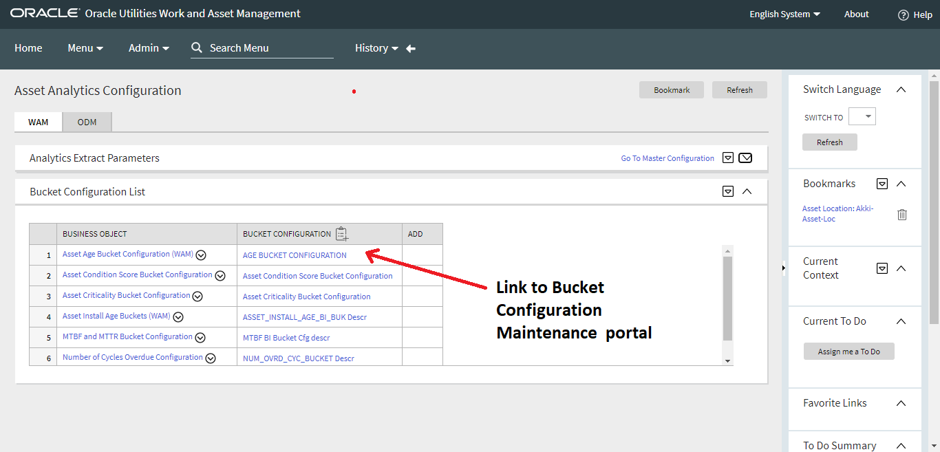 Screenshot of link to the Bucket Configuration Maintenance Portal.
