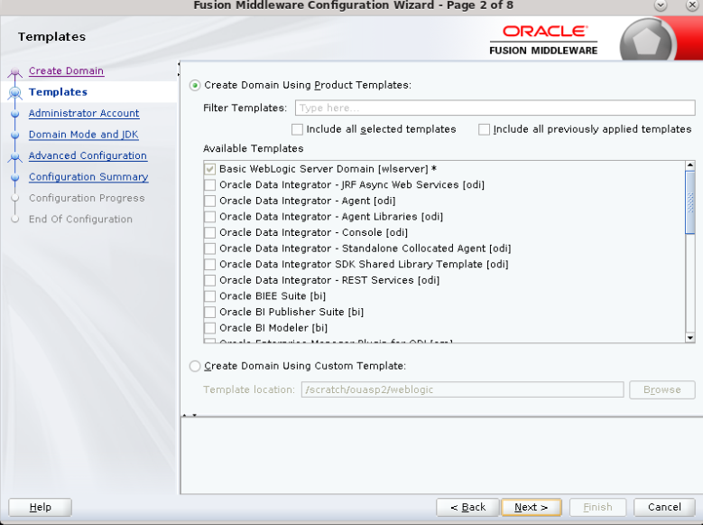 Templates screen showing the list of available templates.There's a text field for filtering results.