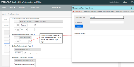 Adjustment Type dialog where the user is to enter the adjustment type before searching.
