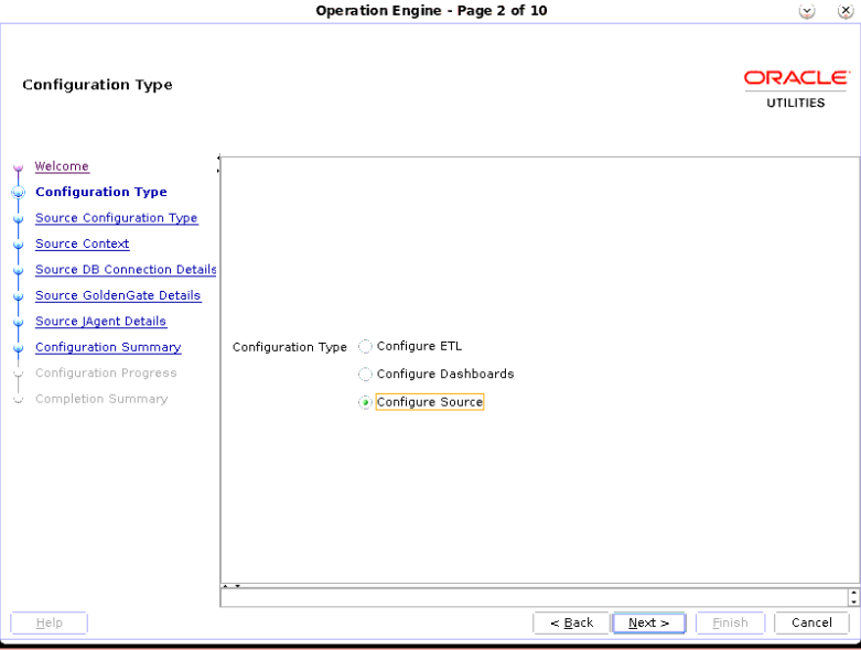 Operation Engine page, Configuration Type screen. Configure Source is the third and last option.