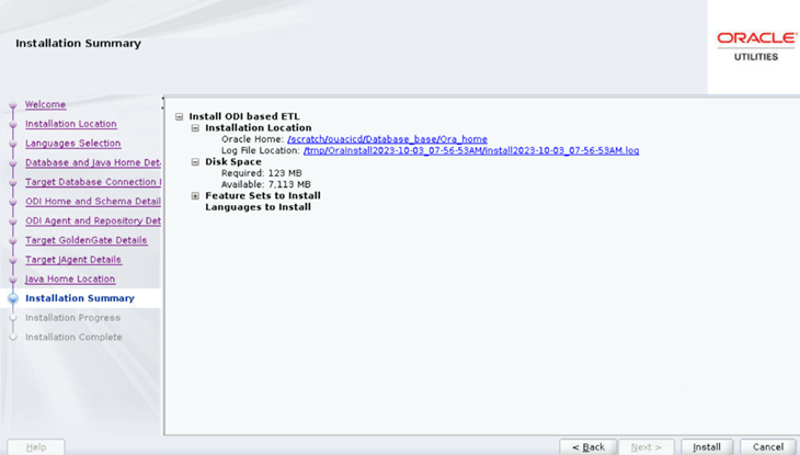 Installation Summary page, where the user can find details on the installation.