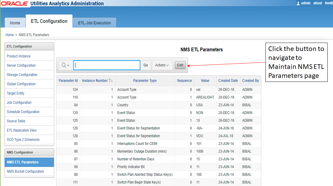 Screenshot of how to open the "Maintain NMS ETL Parameters" page.