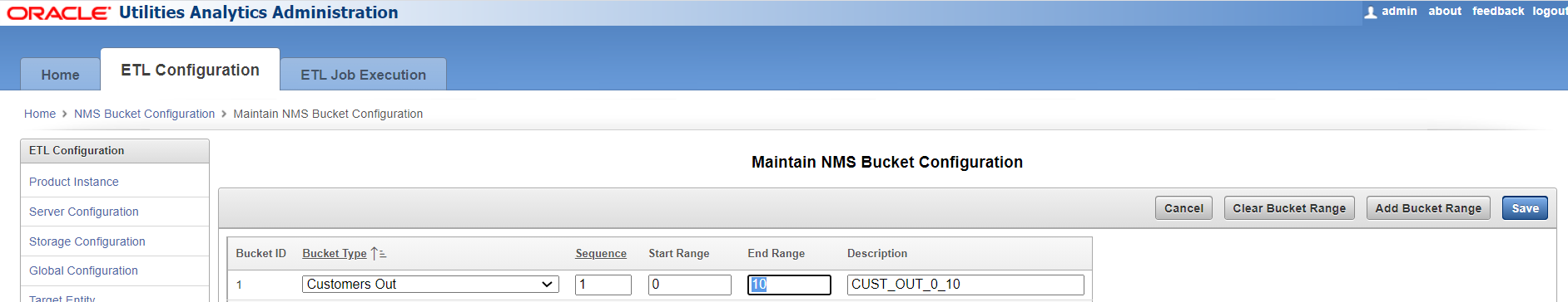 Screenshot of how to provide the Start Range and End Range for the bucket value that is to be modified.