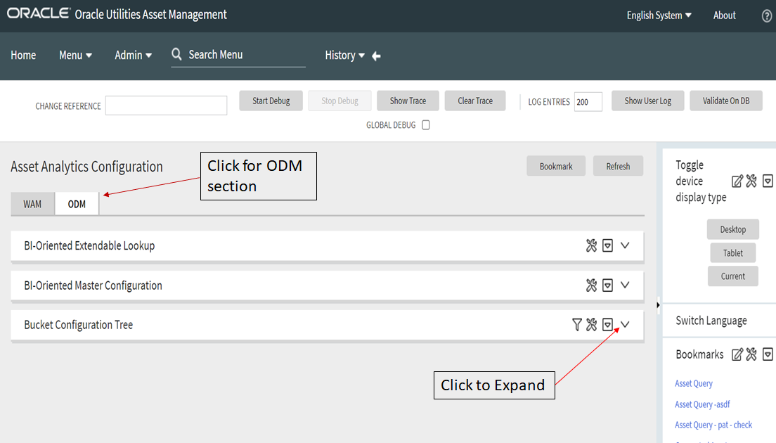 Screenshot of how to click the ODM section of the Asset Analytics Configuration page.