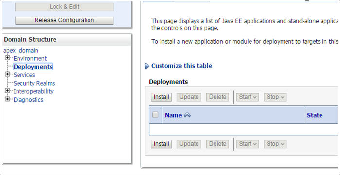 Domain Structure panel showing the apex domain options. Deployments, the second option, is selected here. 