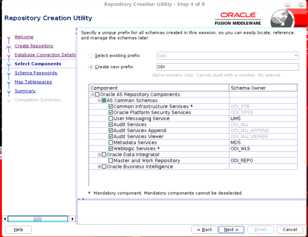 Select Components section in Repository Creation Utility page.Select your components as detailed in step 5.