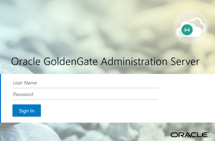 Source GoldenGate Microservices Administration Server login screen.