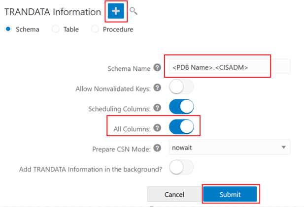 In TRANDATA Information, click +, enter the appropriate parameters, and click Submit.
