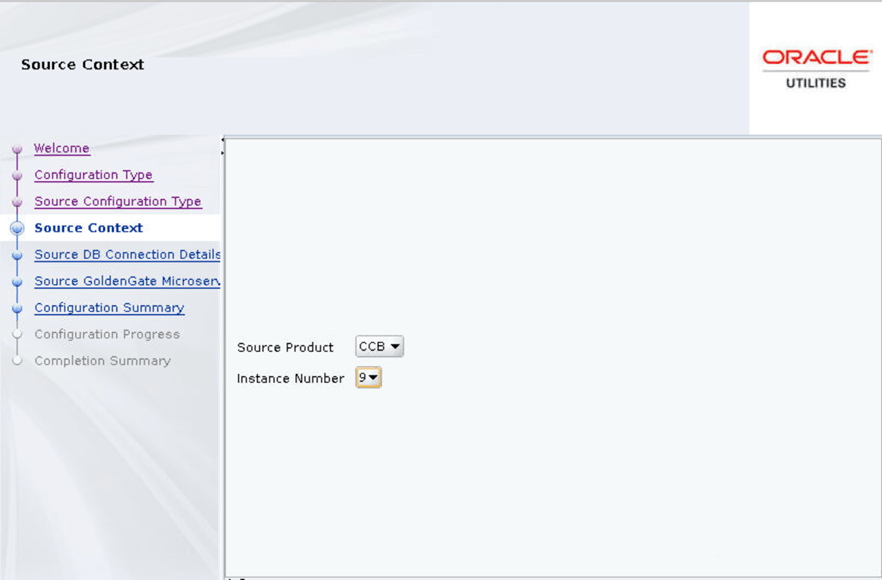 Operation Engine page, Source Context screen. Choose the appropriate option from the dropdown menus.