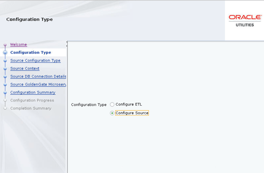 Operation Engine page, Configuration Type screen. Configure Source is the third and last option.