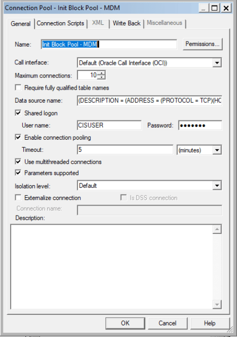 Connection Pool window with the General tab selected. Here the user is to enter the details as instructed in this step.