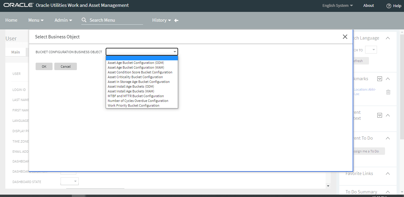 Screenshot of how to select the business object for which the buckets are to be configured.