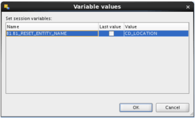 Variable values dialog showing a three columns table with the name of the session, a last value checkbox, and the session's value.