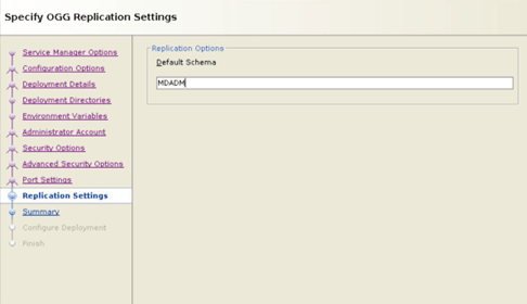 Set the Default Schema to MDADM for the Receiver (Target) GoldenGate Microservices.