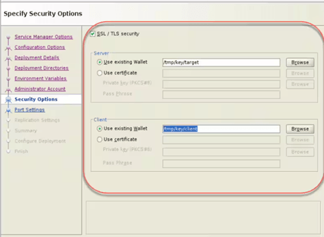Select the SSL/TLS security checkbox and define the respective wallets.