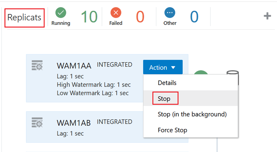 Stop all replicates with configured Context Code.