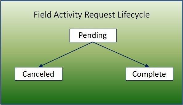 The field activity starts its life in the Pending state and after the related actions have been performed, the application moves the request to the Complete state.