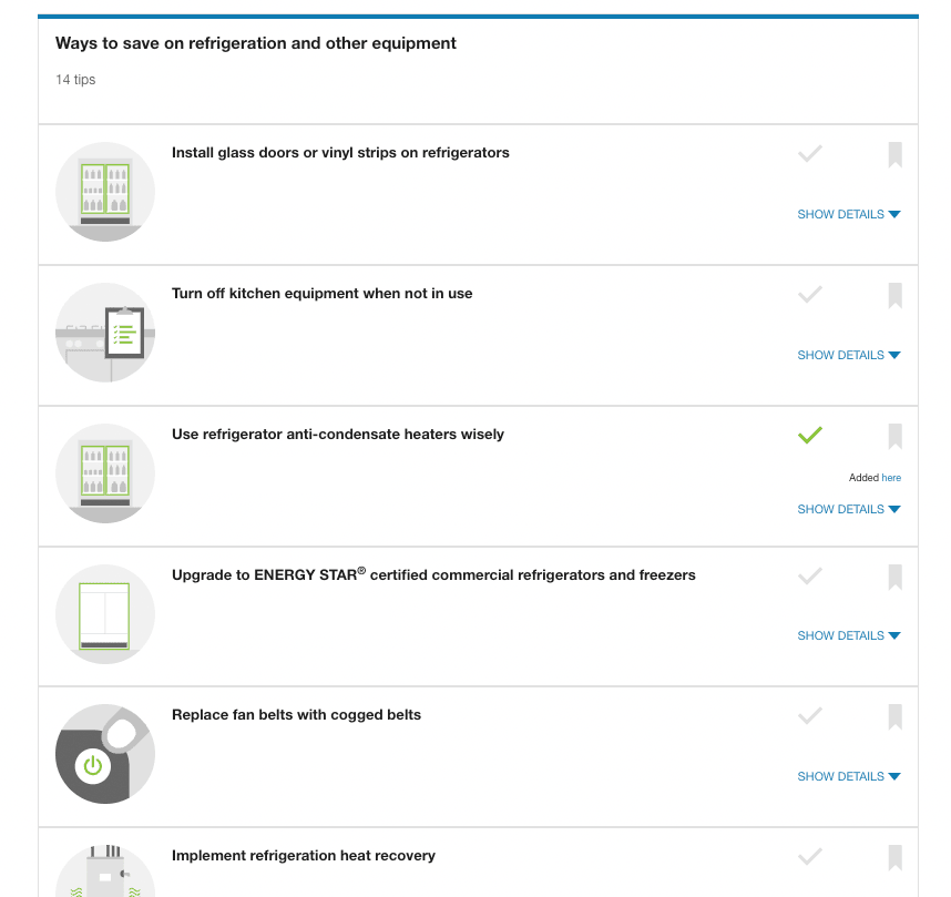 Example screenshot of the Ways to Save Tips List, which displays the tips for an applicable tip guide. Customers can select a tip to view additional information about the tip. Example screenshot of the Ways to Save Tips List, which displays the tips for an applicable tip guide. Customers can select a tip to view additional information about the tip.
