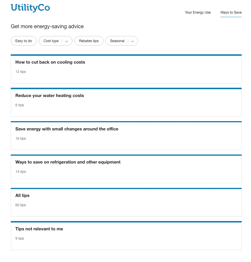 A screenshot of a list of tip guides for a business customer.