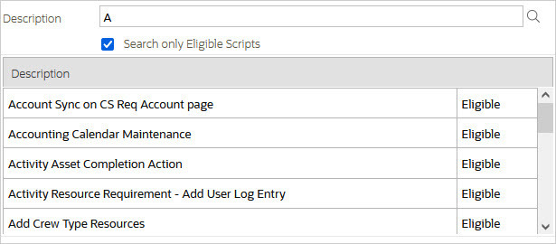 Menu de recherche de scripts