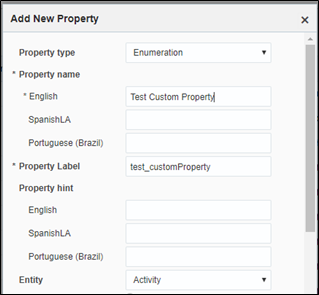 Add New Property window, where the user is to populate text fields. Add New Property window, where the user is to populate text fields.