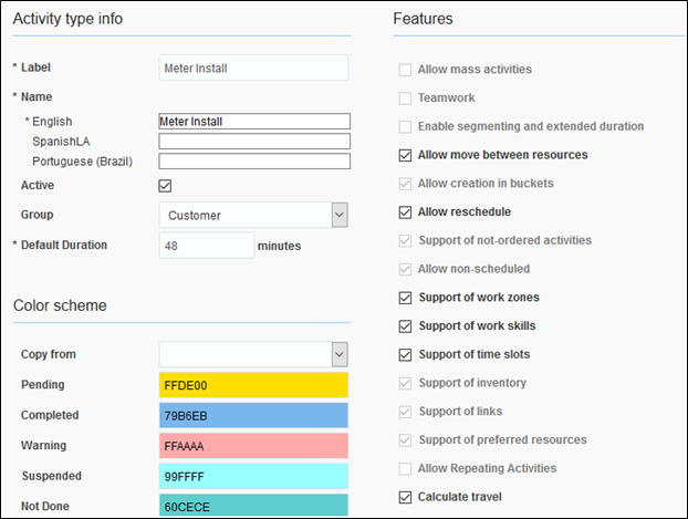 Activity type info, and color scheme on the right column, Features section on the right column. Activity type info, and color scheme on the right column, Features section on the right column.