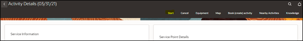 Activity Details page detail. The Start button is the first one at the top from left to right.