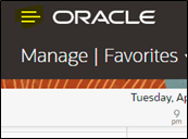 Oracle Field Service Home page detail showing the three lines menu located on the top-left corner.