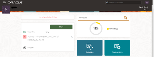 Mobility page showing the pending activities. The start button is located on the left column of the interface.