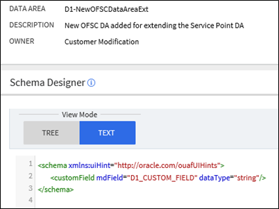 Data area and schema designer detail.