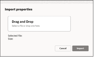 Import properties pupop window from which the user is to browse for the file to be imported.