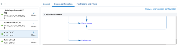 Application screens map. User options is selected.