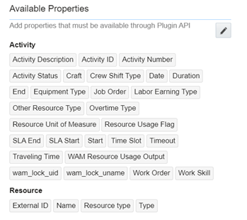 Available Properties section where the set of properties appear.