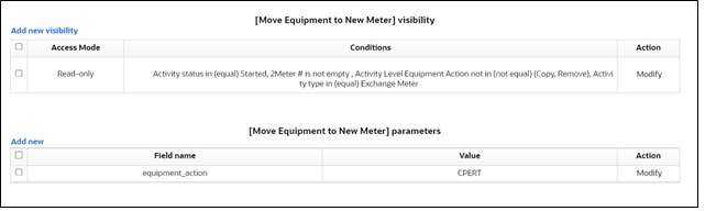 Move Eqipment to New Meter visibility window. The condition for field visibility here is Activity type in equal.