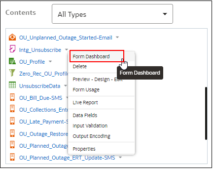 Select Form Dashboard to open the form dashboard.