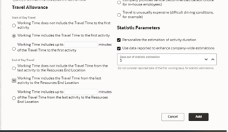 Add Resource Type window where the user is to provide information about the resource.The sections shown on this screenshot are: Travel Allowance, and Static Parameters. Add Resource Type window where the user is to provide information about the resource.The sections shown on this screenshot are: Travel Allowance, and Static Parameters.