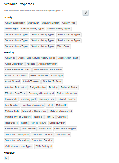 Available Properties section where the set of properties appear. Available Properties section where the set of properties appear.