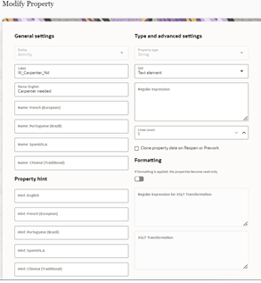 Modify Property section where the user is to provide the new name and label to modify the work skill property.