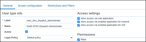 This is an example of the access settings selected for a user type.