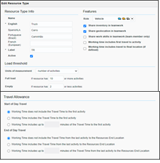 Add Resource Type window where the user is to provide information about the resource.The sections shown on this screenshot are: Resource Type Info, Features, Load and Threshold.