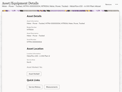 Asset Equipment Details page showing the asset details and location.