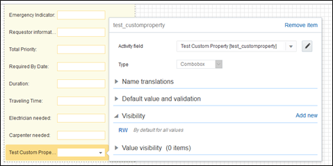 Service Point Details section. Here the Test Custom Property field is highlighted. Service Point Details section. Here the Test Custom Property field is highlighted.