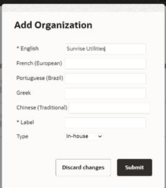 Edit Organization popup window. Edit Organization popup window.