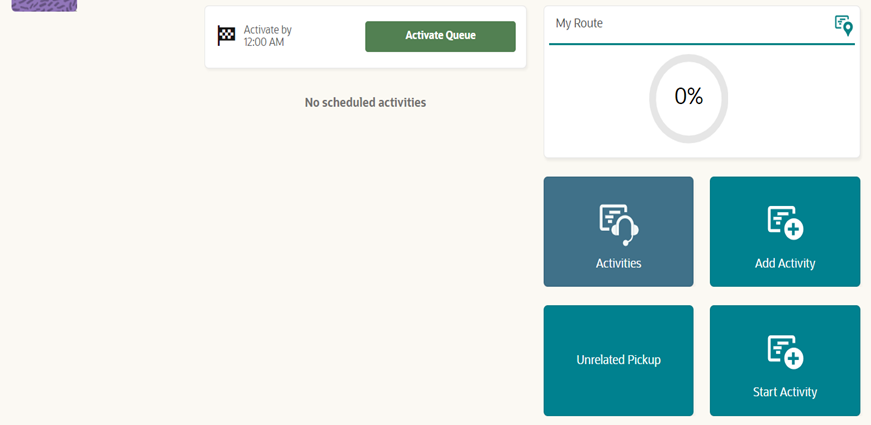 Field Service Cloud Mobility page. The Unrelated Pickup link is located at the bottom left under My Route section. Field Service Cloud Mobility page. The Unrelated Pickup link is located at the bottom left under My Route section.