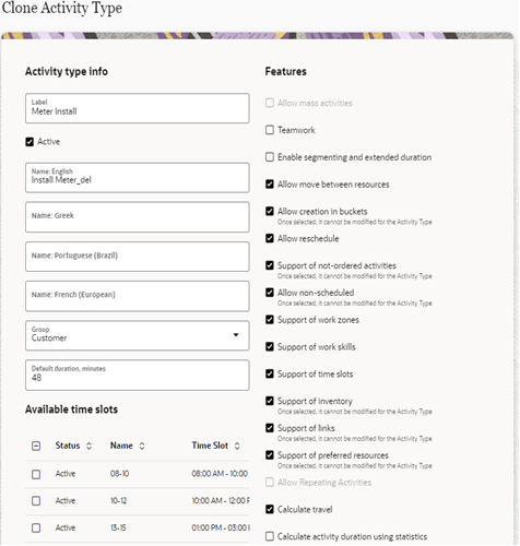 Activity type info, and color scheme on the right column, Features section on the right column. Activity type info, and color scheme on the right column, Features section on the right column.